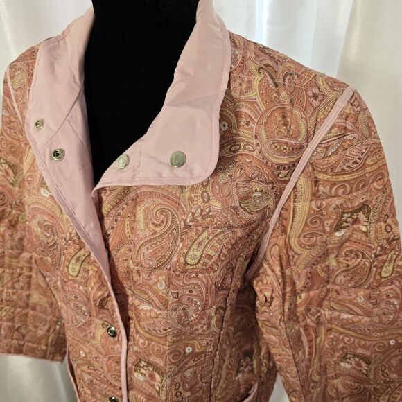Liz Claiborne Reversible Quilted Coat Jacket Large Women Pink Paisley Lightweigt - Picture 2 of 11